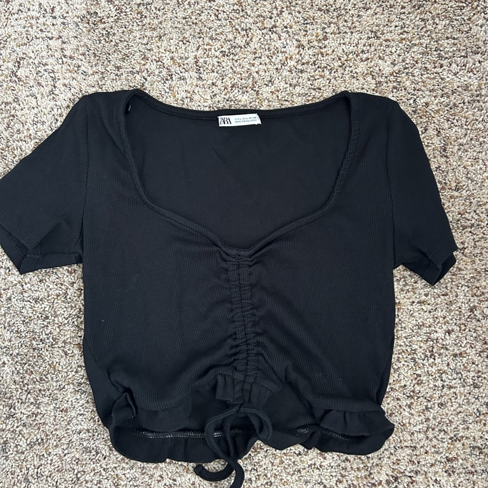 Zara Black Ruched Tie Front Crop Top